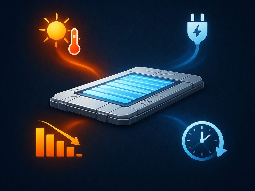 Battery module with the influencing factors temperature, charging, ageing and time